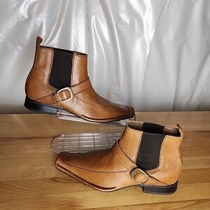Monticelli Chelsea Boots Mens 9.5 Leather Cowboy Dressy Camel Stretch Buckle